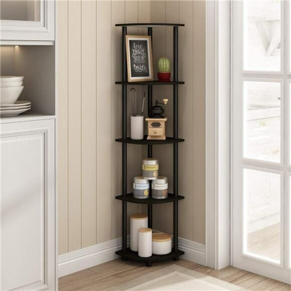 5 tier corner shelf storage unit small space display rack bookcase organizer - Picture 2 of 7